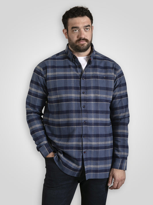 SHREWSBURY -D555 Blue Navy Check Long Sleeve Blue and Navy Check Shirt