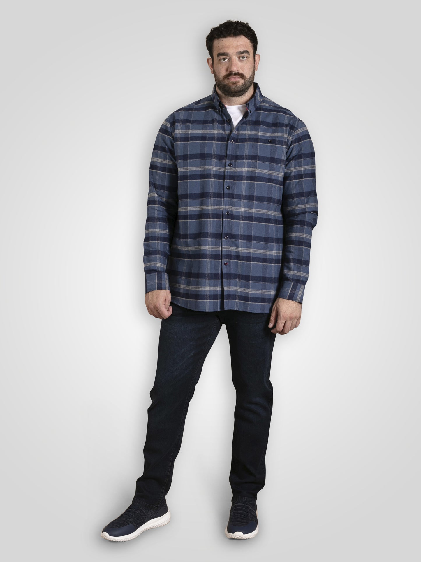 SHREWSBURY -D555 Blue Navy Check Long Sleeve Blue and Navy Check Shirt