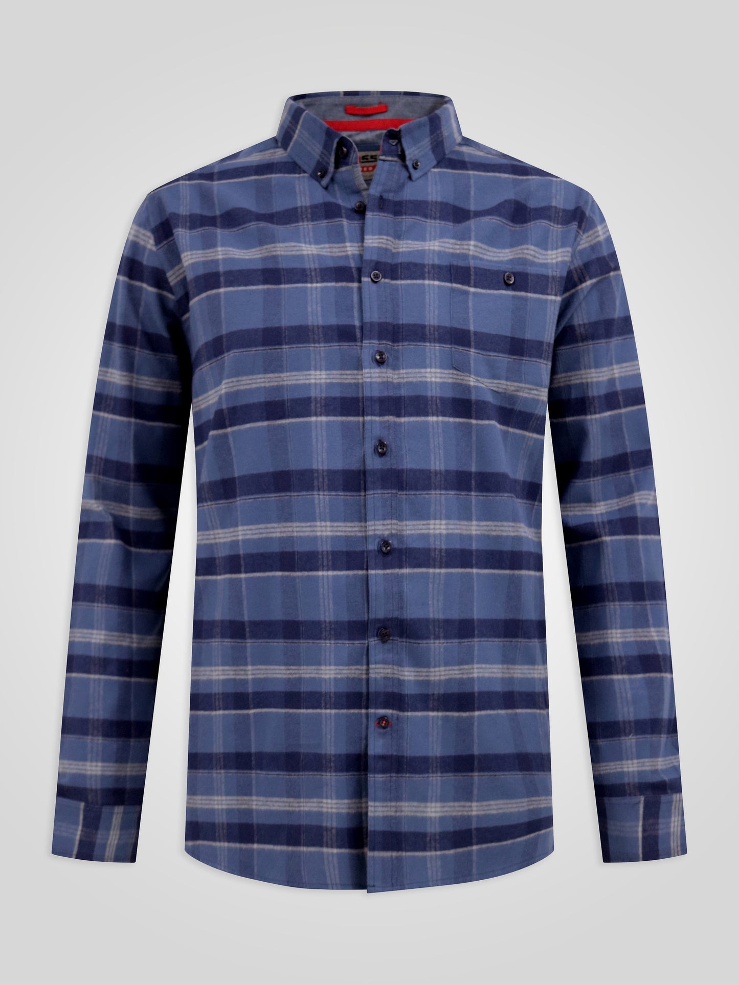 SHREWSBURY -D555 Blue Navy Check Long Sleeve Blue and Navy Check Shirt