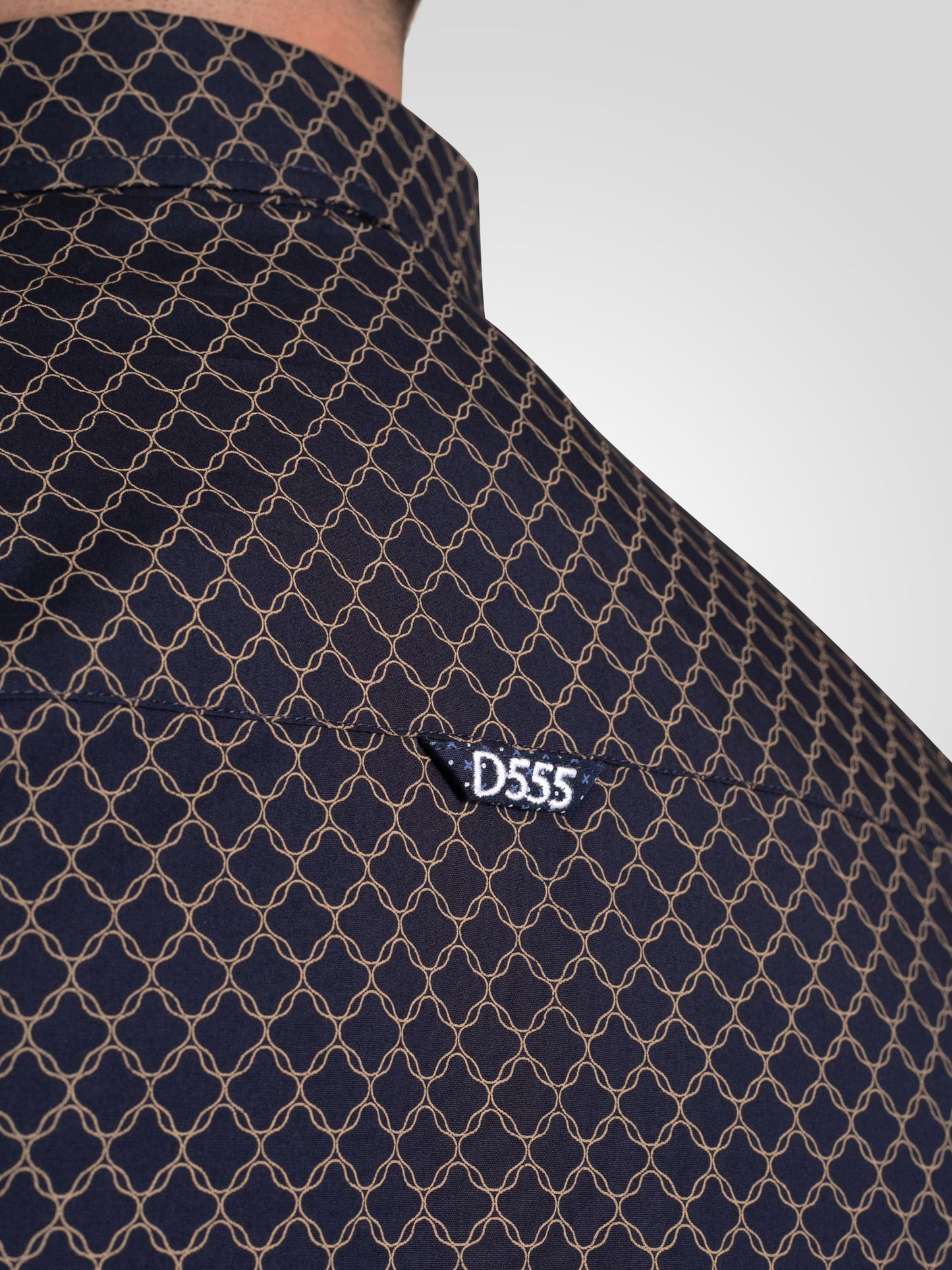 SHEFFIELD -D555 Navy Blue Print Long Sleeve Concealed Button Down Shirt
