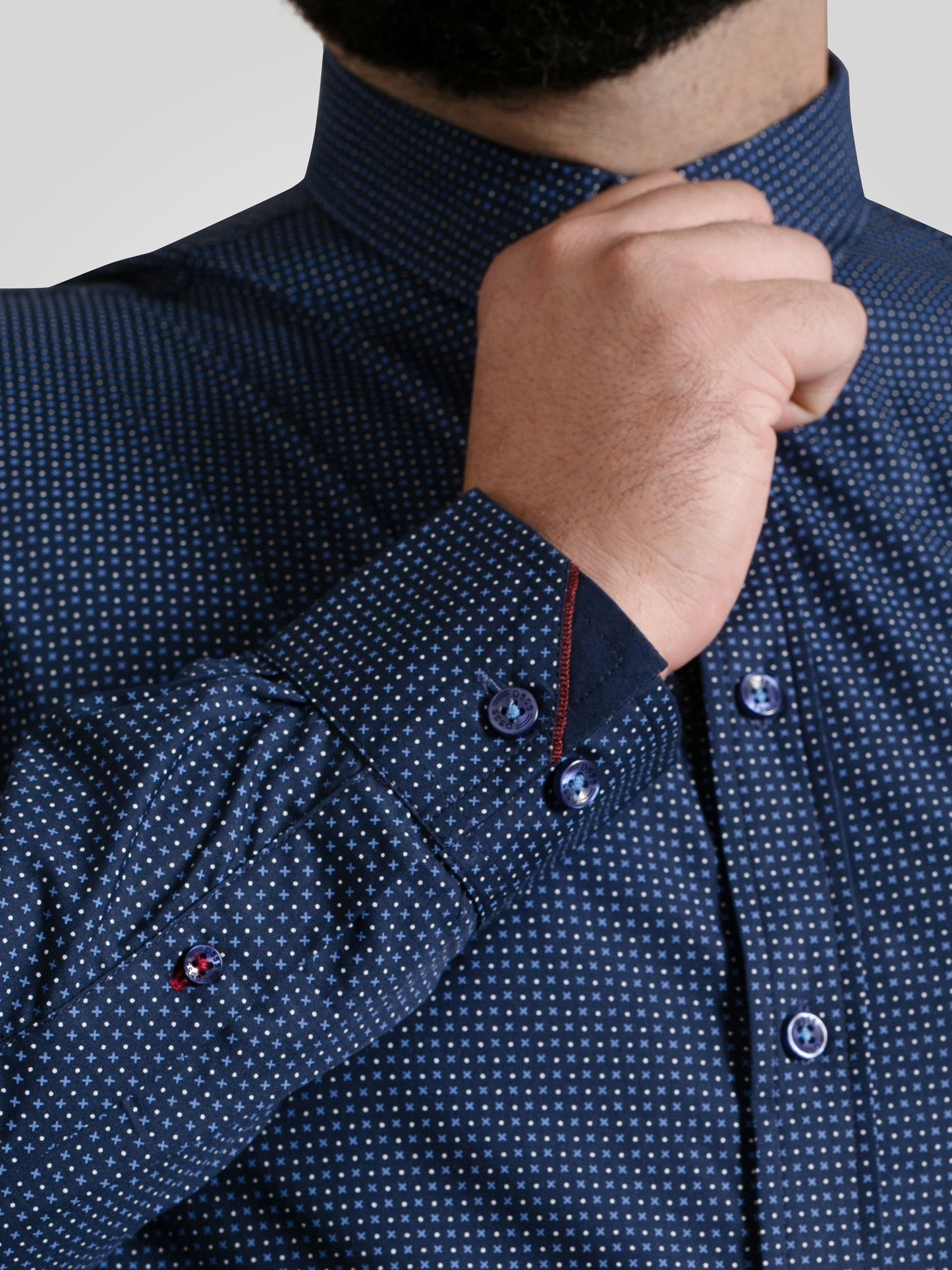 MIDDLESBROUGH -D555 Navy Blue Long Sleeve Micro Print Shirt