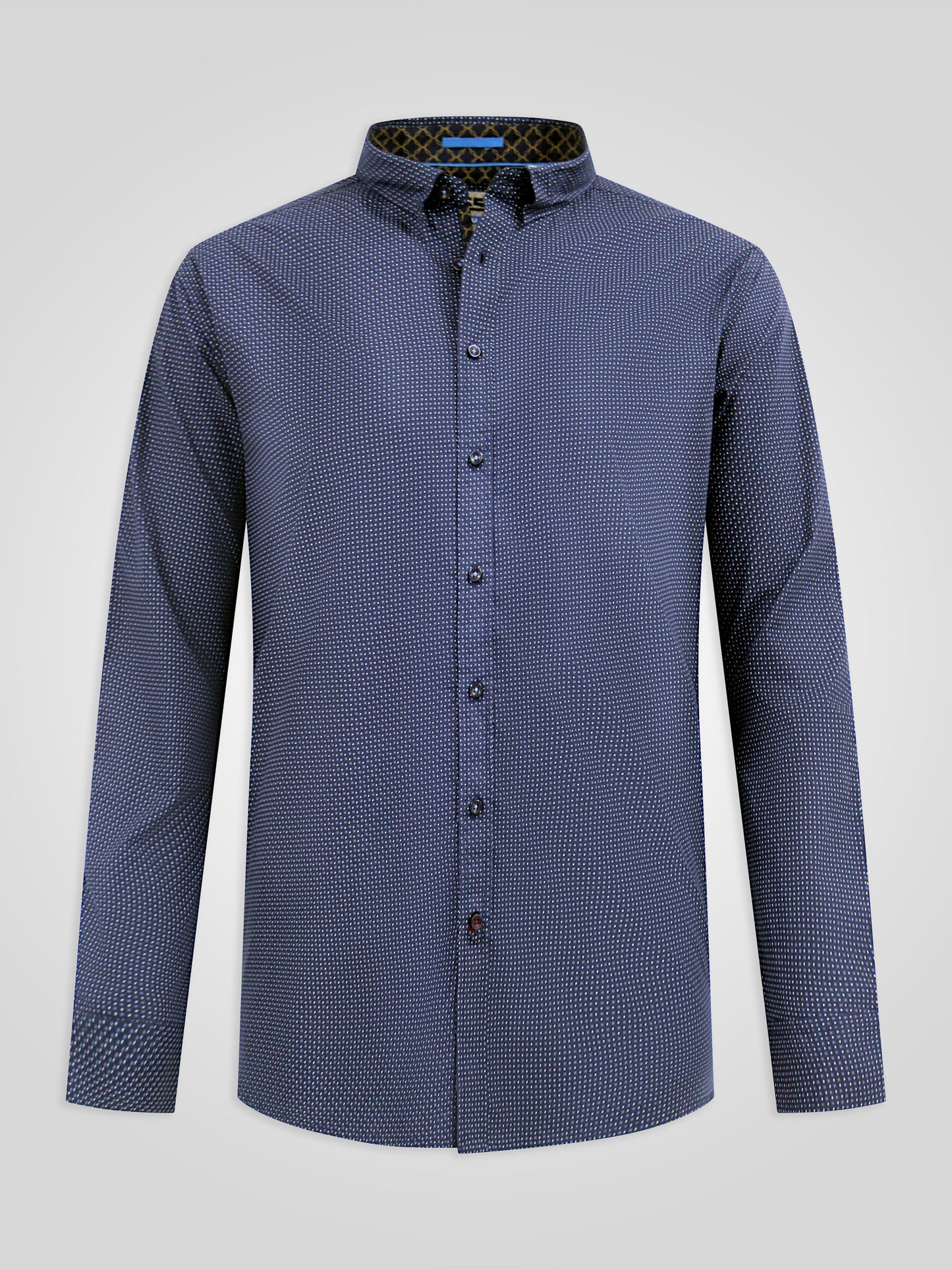 MIDDLESBROUGH -D555 Navy Blue Long Sleeve Micro Print Shirt