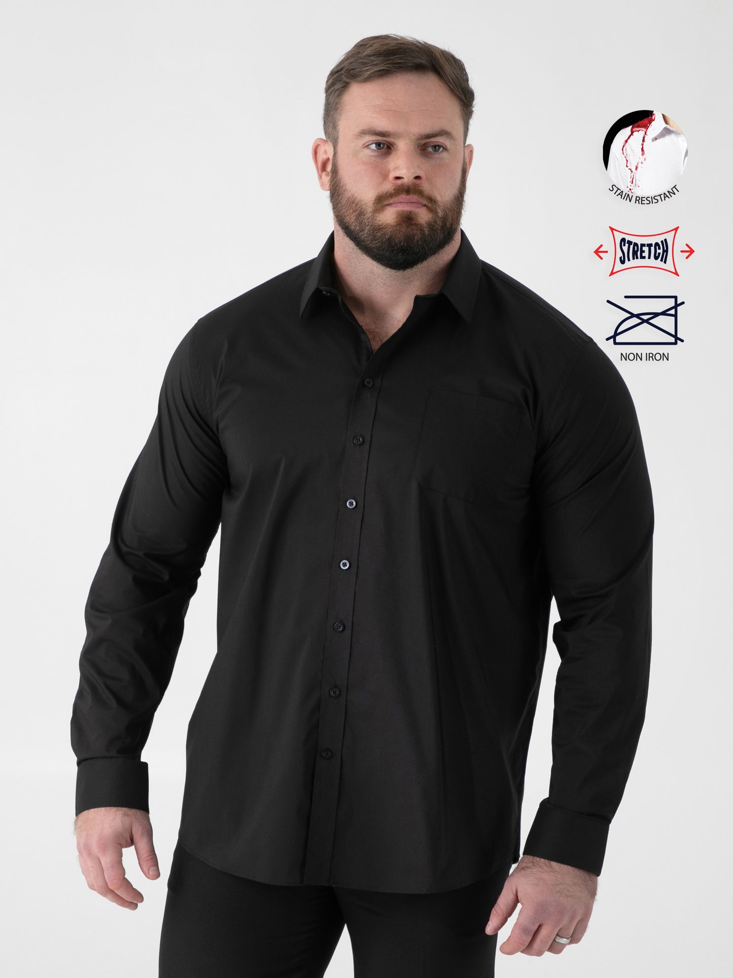 OLIVER -D555 Black Ultimate Stain Resist Non Iron Long Sleeve Stretch Shirt