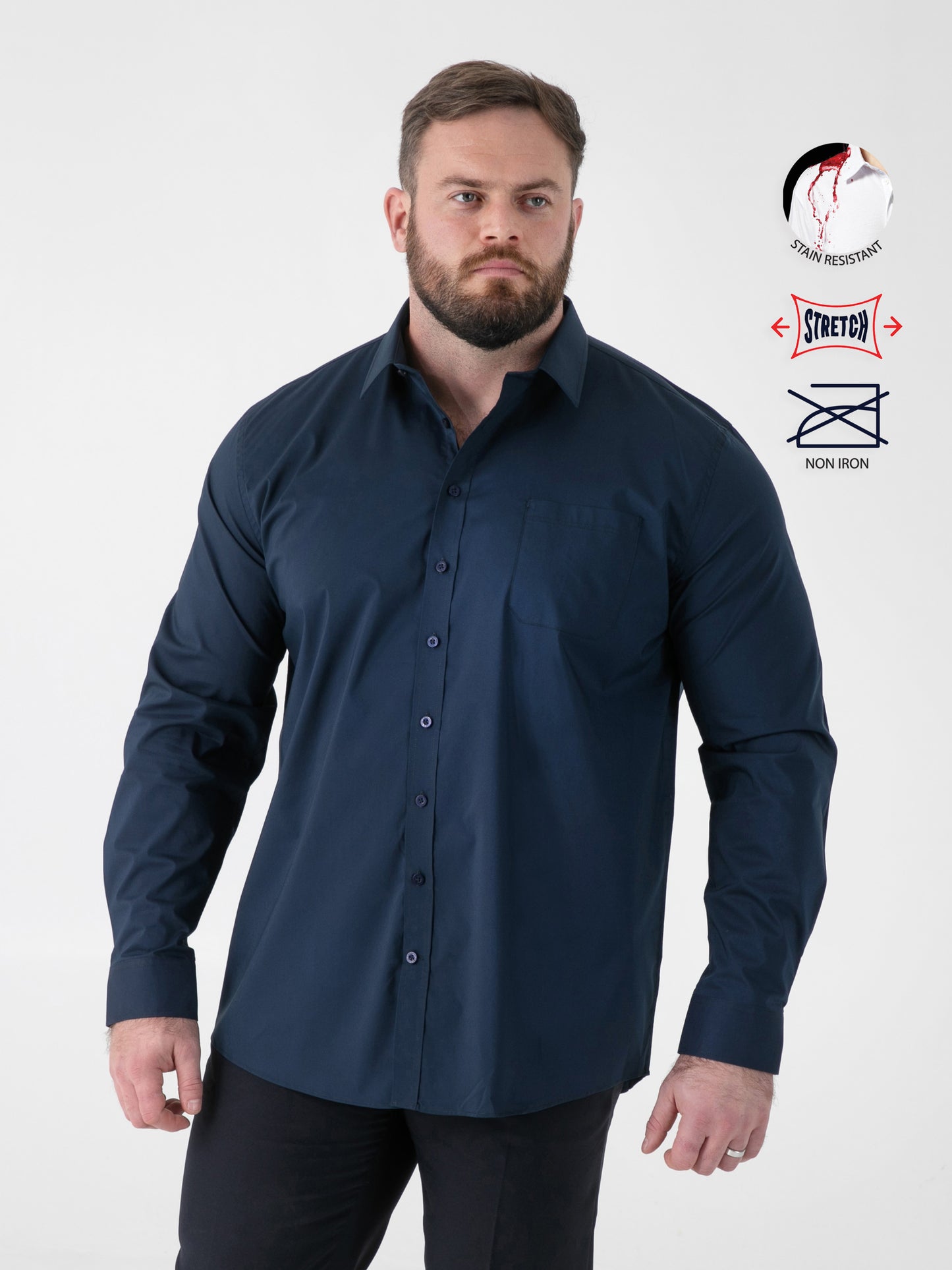 OLIVER -D555 Navy Blue Ultimate Stain Resist Non Iron Long Sleeve Stretch Shirt