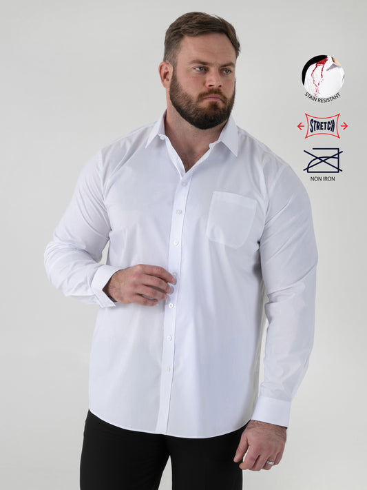 OLIVER -D555 White Ultimate Stain Resist Non Iron Long Sleeve Stretch Shirt
