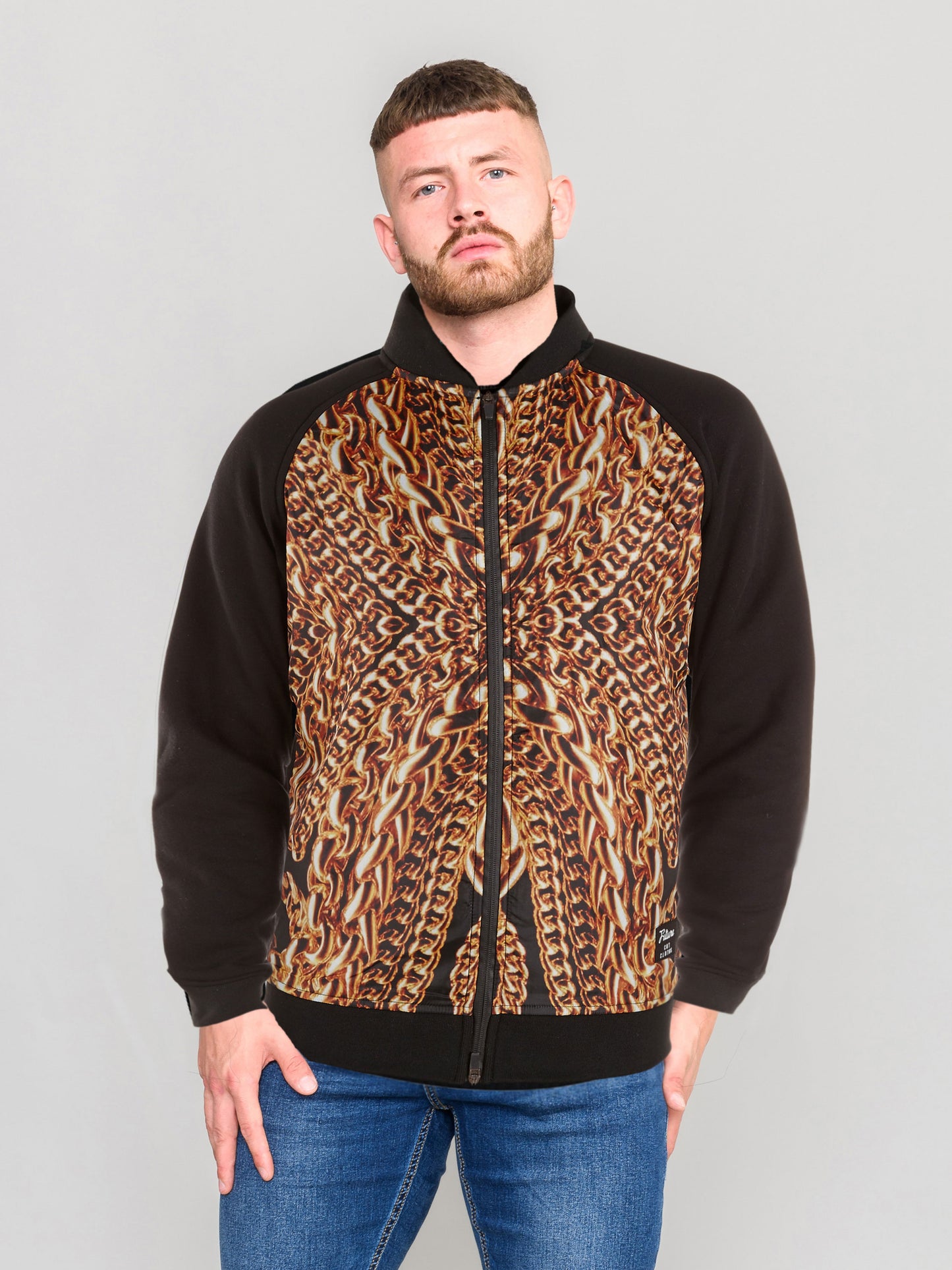 MUTHA -D555 Black Zip Through Bomber Sweat Jacket