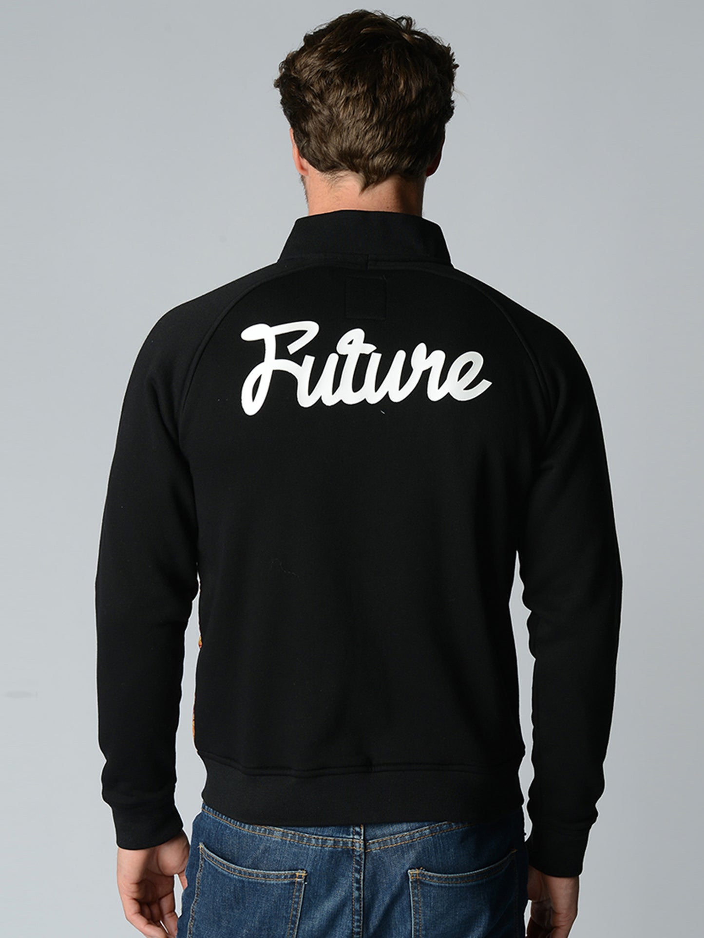 MUTHA -D555 Black Zip Through Bomber Sweat Jacket
