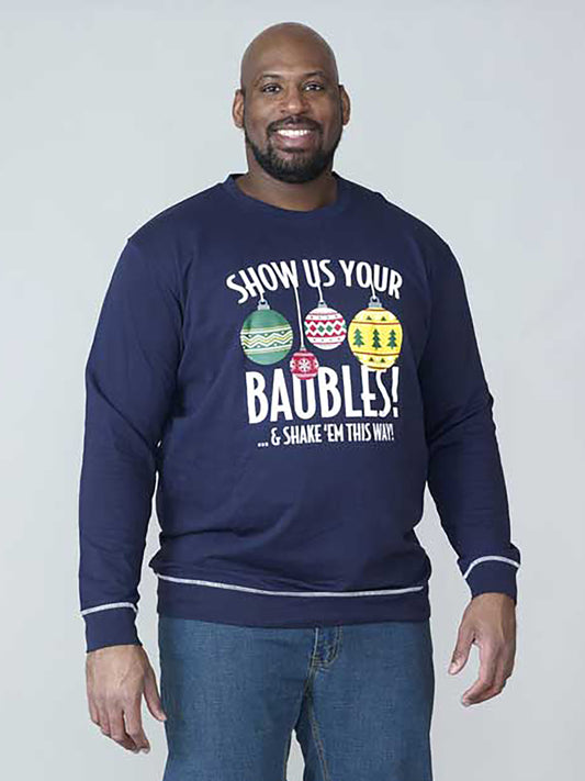 BAUBLES -D555 Navy Blue Baubles Print Christmas Sweatshirt