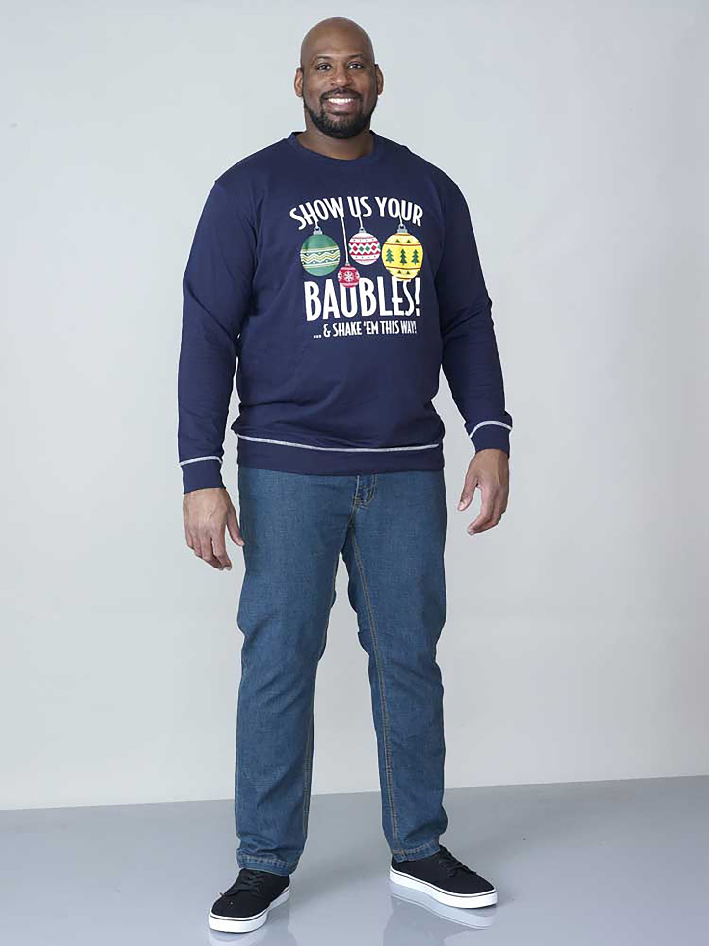 BAUBLES -D555 Navy Blue Baubles Print Christmas Sweatshirt