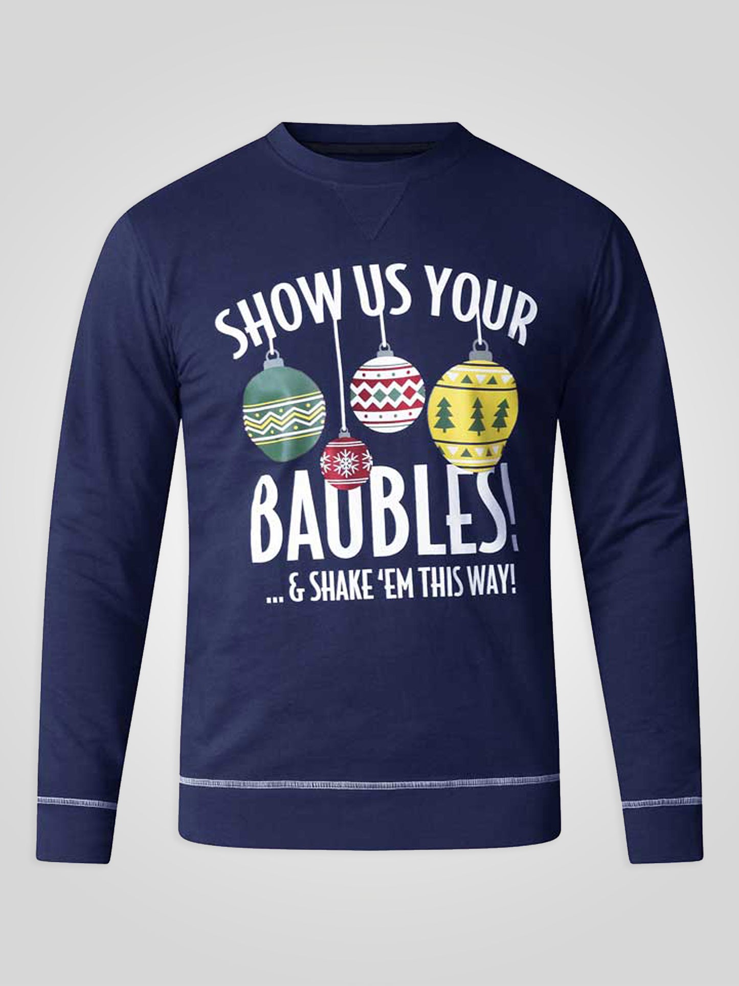 BAUBLES -D555 Navy Blue Baubles Print Christmas Sweatshirt