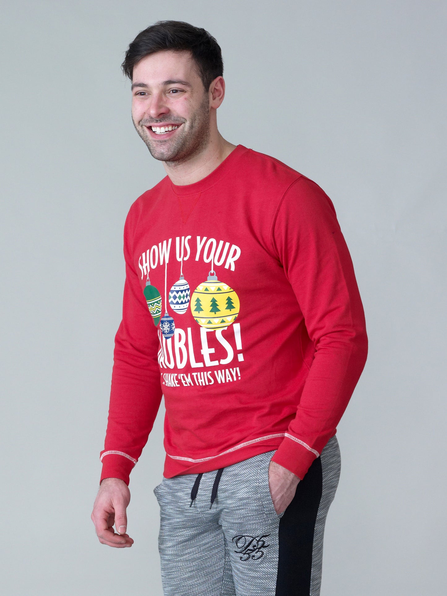 BAUBLES -D555 Red Baubles Print Christmas Sweatshirt