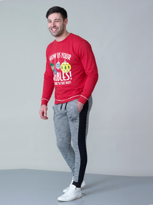 BAUBLES -D555 Red Baubles Print Christmas Sweatshirt
