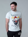PUG -D555 Off White Marl Christmas Pug T-Shirt Print