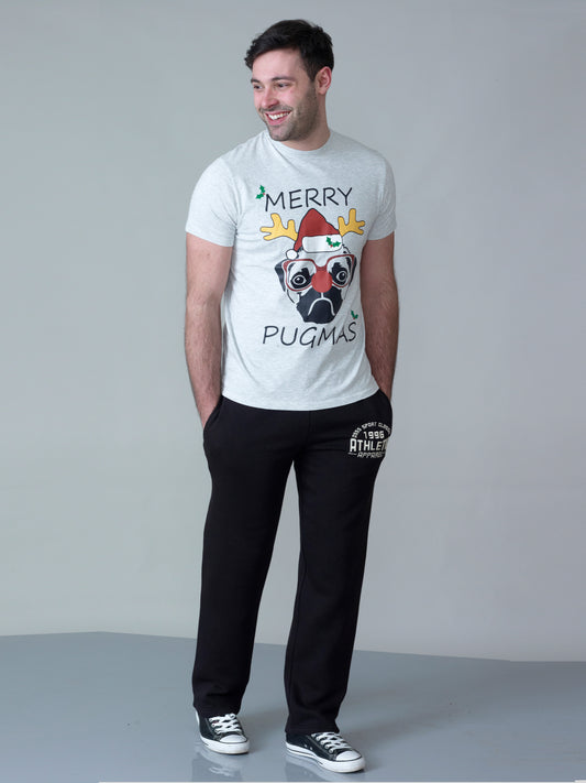 PUG -D555 Off White Marl Christmas Pug T-Shirt Print