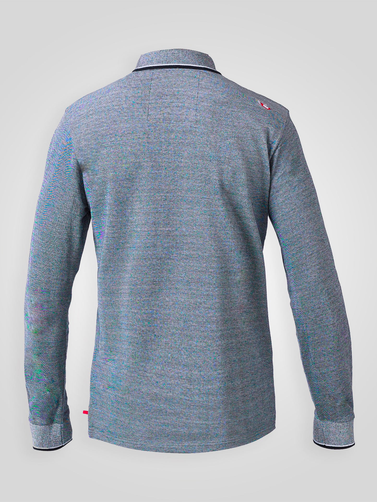 HOWARD -D555 Blue Marl Long Sleeve Polo Shirt with Jacquard Collar and Cuff