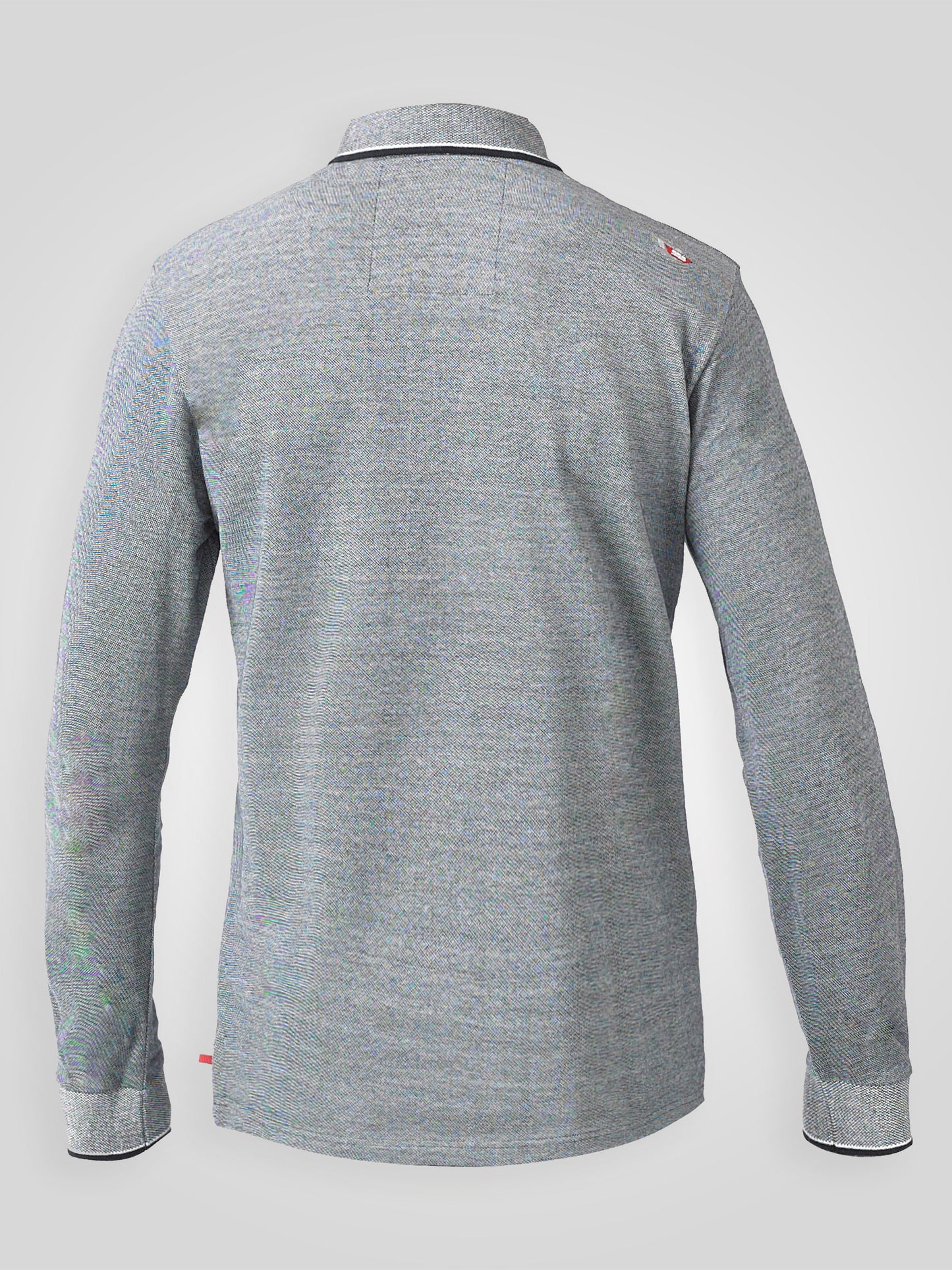 HOWARD -D555 Grey Marl Long Sleeve Polo Shirt with Jacquard Collar and Cuff