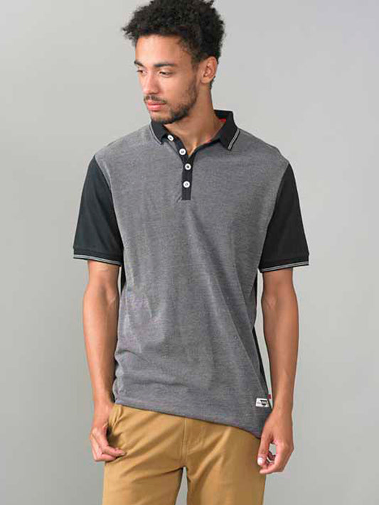 CECIL -D555 Black Jacquard Polo with Jersey Back and Sleeve