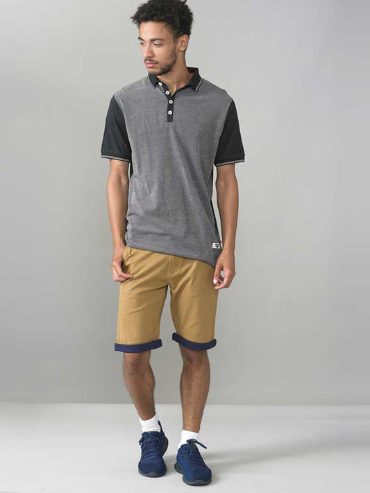 CECIL -D555 Black Jacquard Polo with Jersey Back and Sleeve