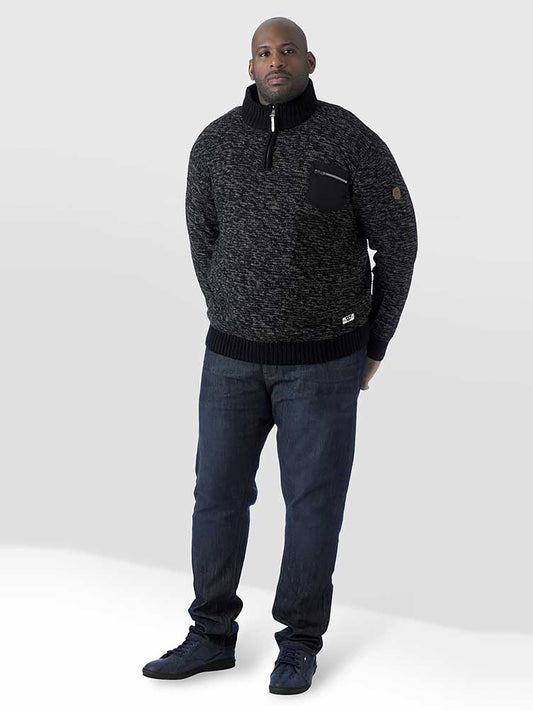 REMINGTON -D555 Black Charcoal Twist Zipper Neck Sweater with Woven Pocket