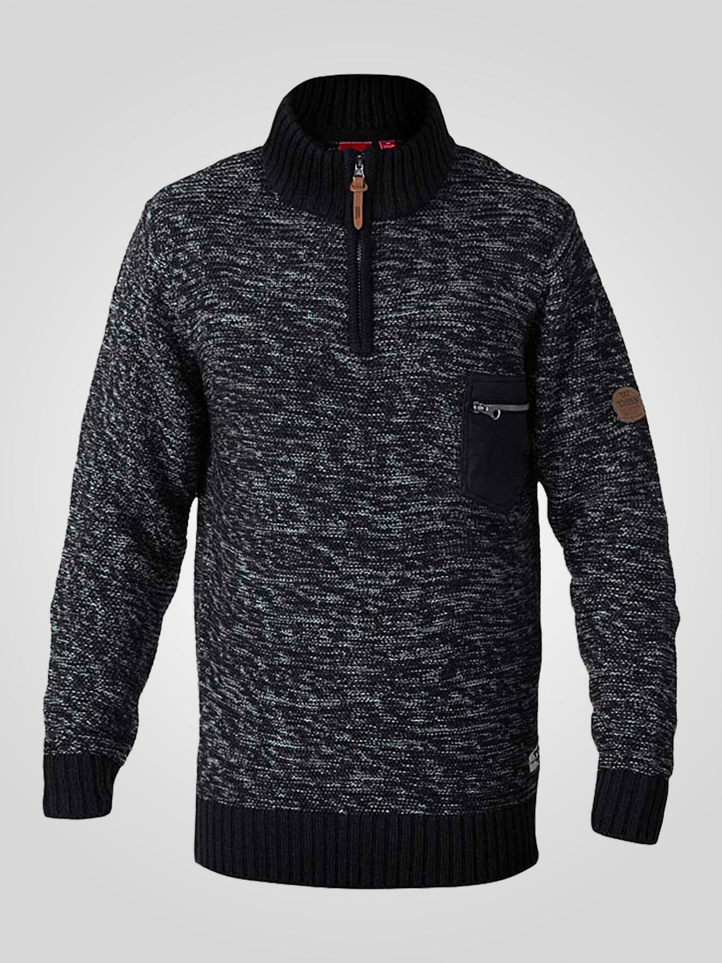 REMINGTON -D555 Black Charcoal Twist Zipper Neck Sweater with Woven Pocket