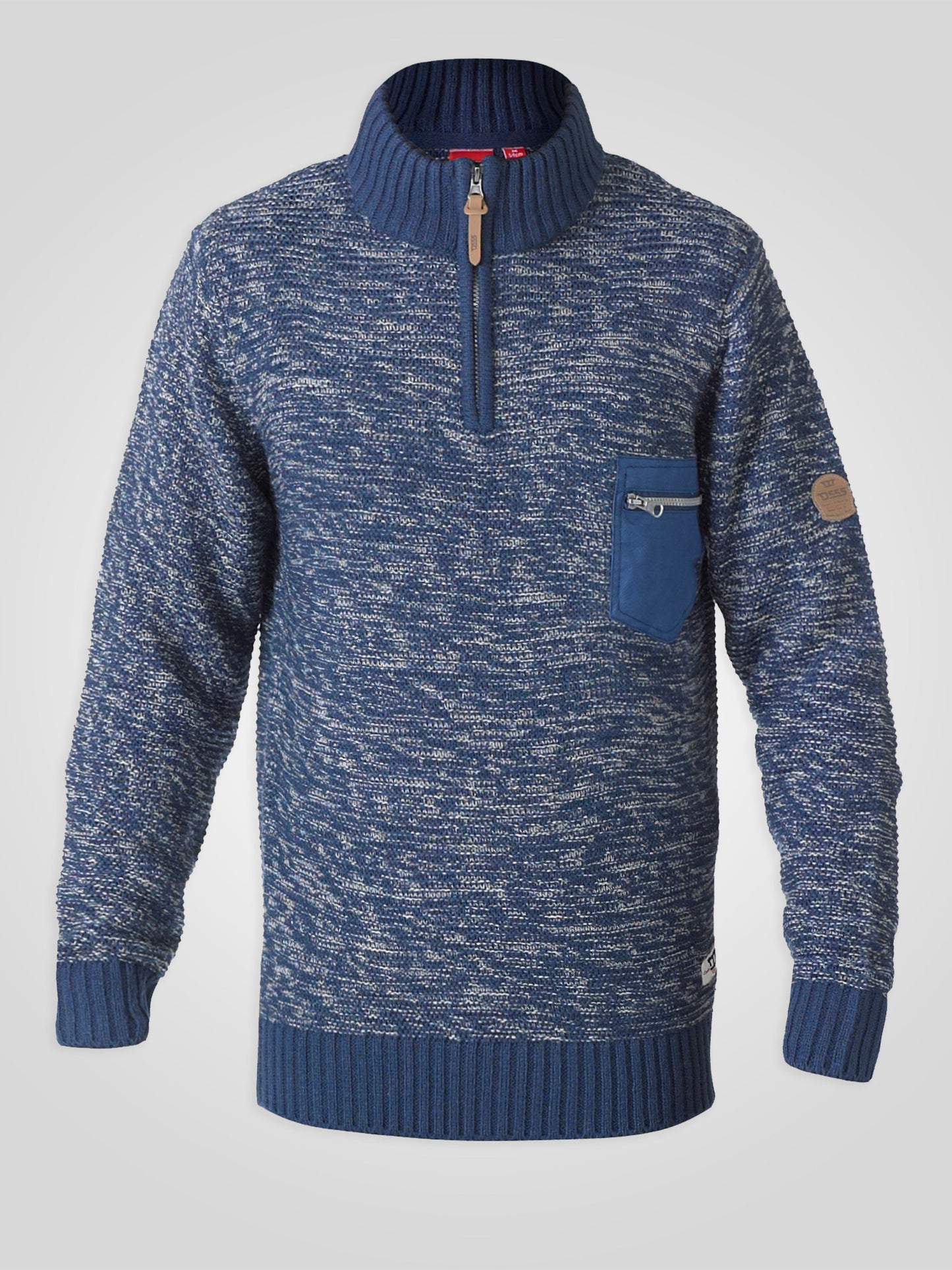REMINGTON -D555 Navy Charcoal Twist Zipper Neck Sweater with Woven Pocket