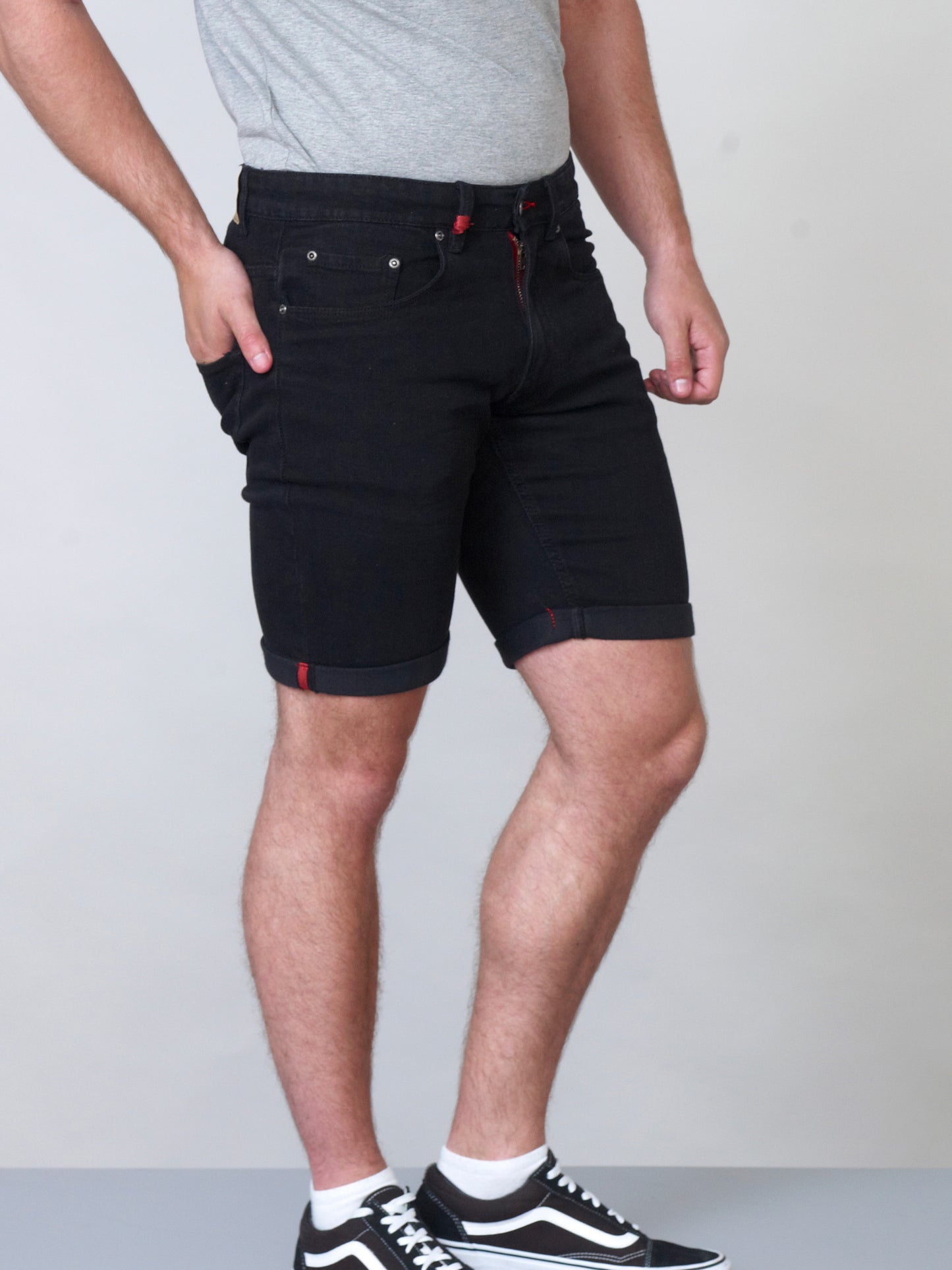 JUDE -D555 Black Stretch Denim Shorts