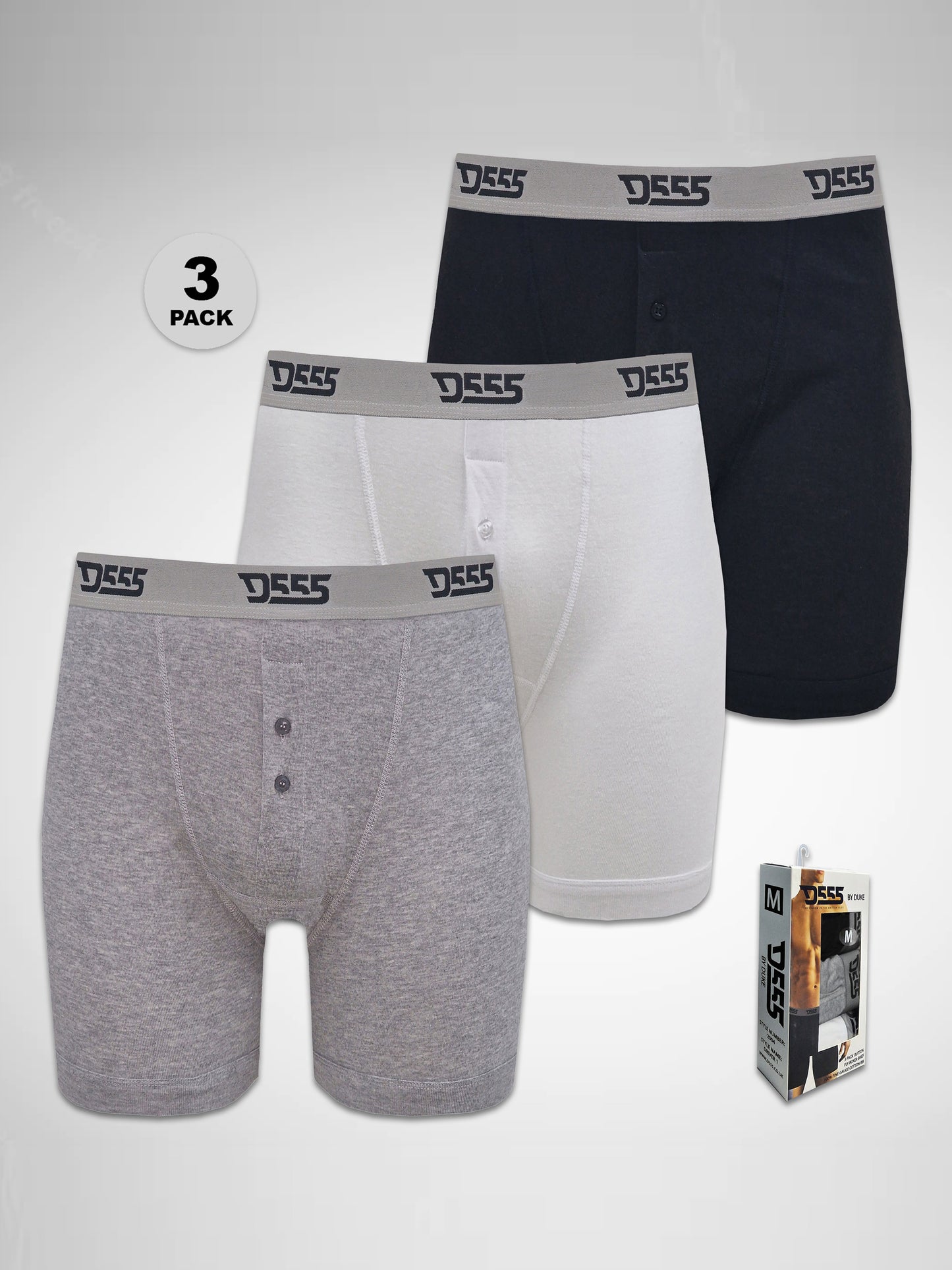 DRIVER -D555 Black/Grey/White Pack Of 3 Cotton Boxer Short