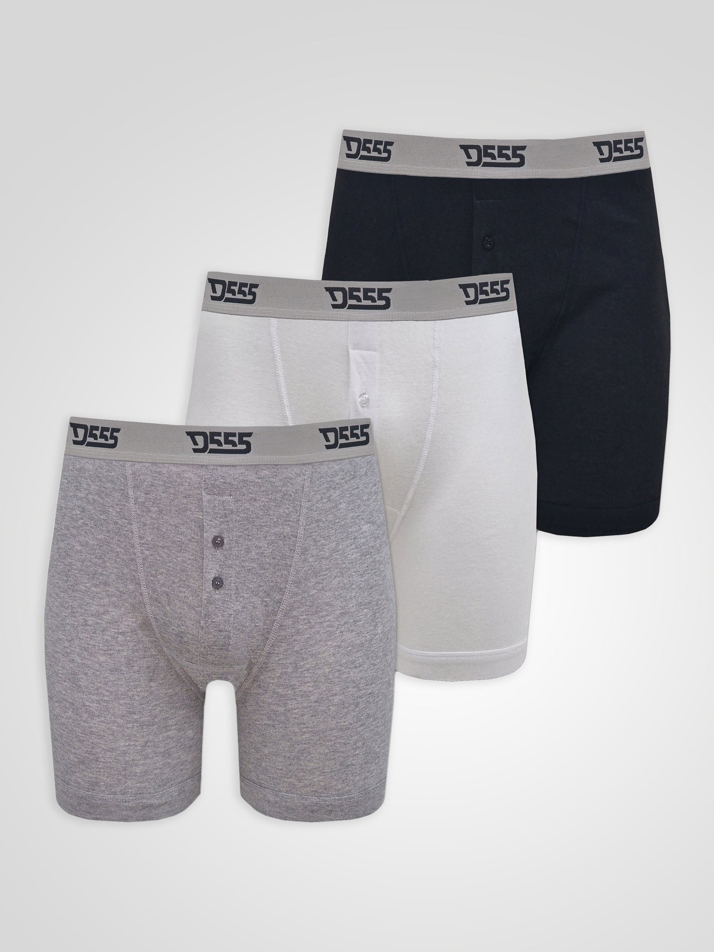 DRIVER -D555 Black/Grey/White Pack Of 3 Cotton Boxer Short