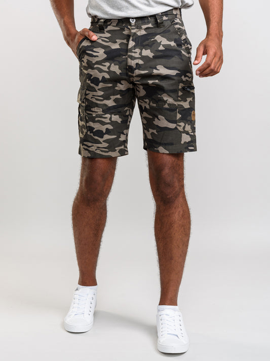 CHADWICK 1 -D555 Green Camouflage Print Cargo Shorts