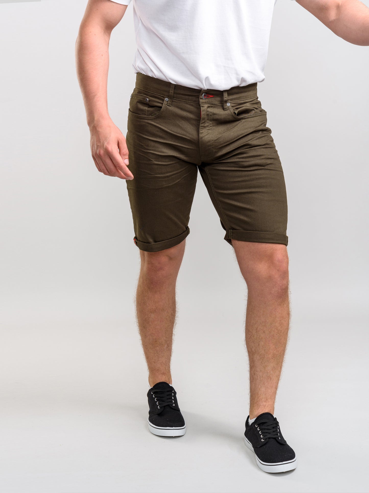 GILBERT 1 -D555 Khaki Green Stretch Canvas Short