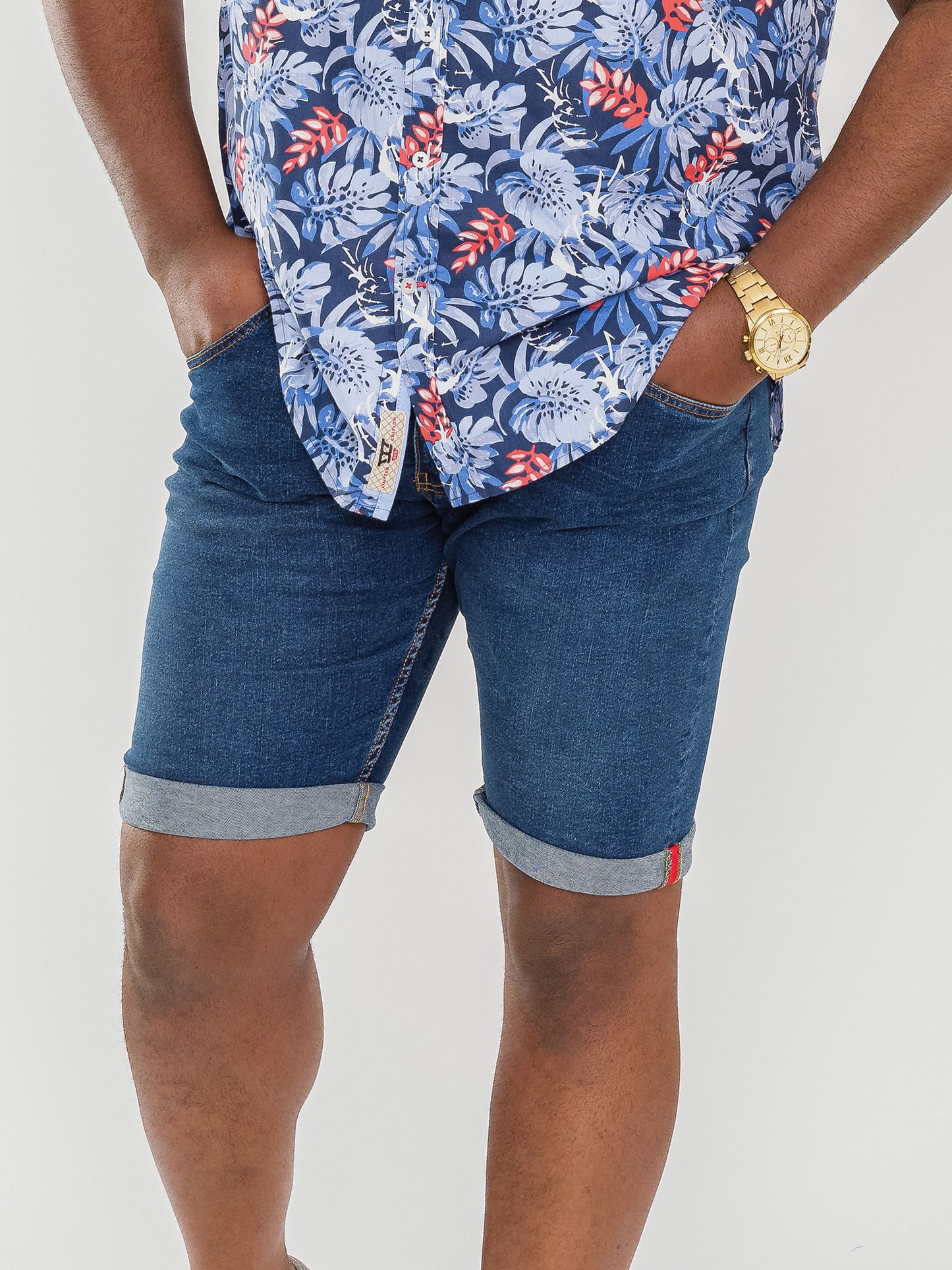 DAVIDSON -D555 Dark Blue Stretch Denim Shorts