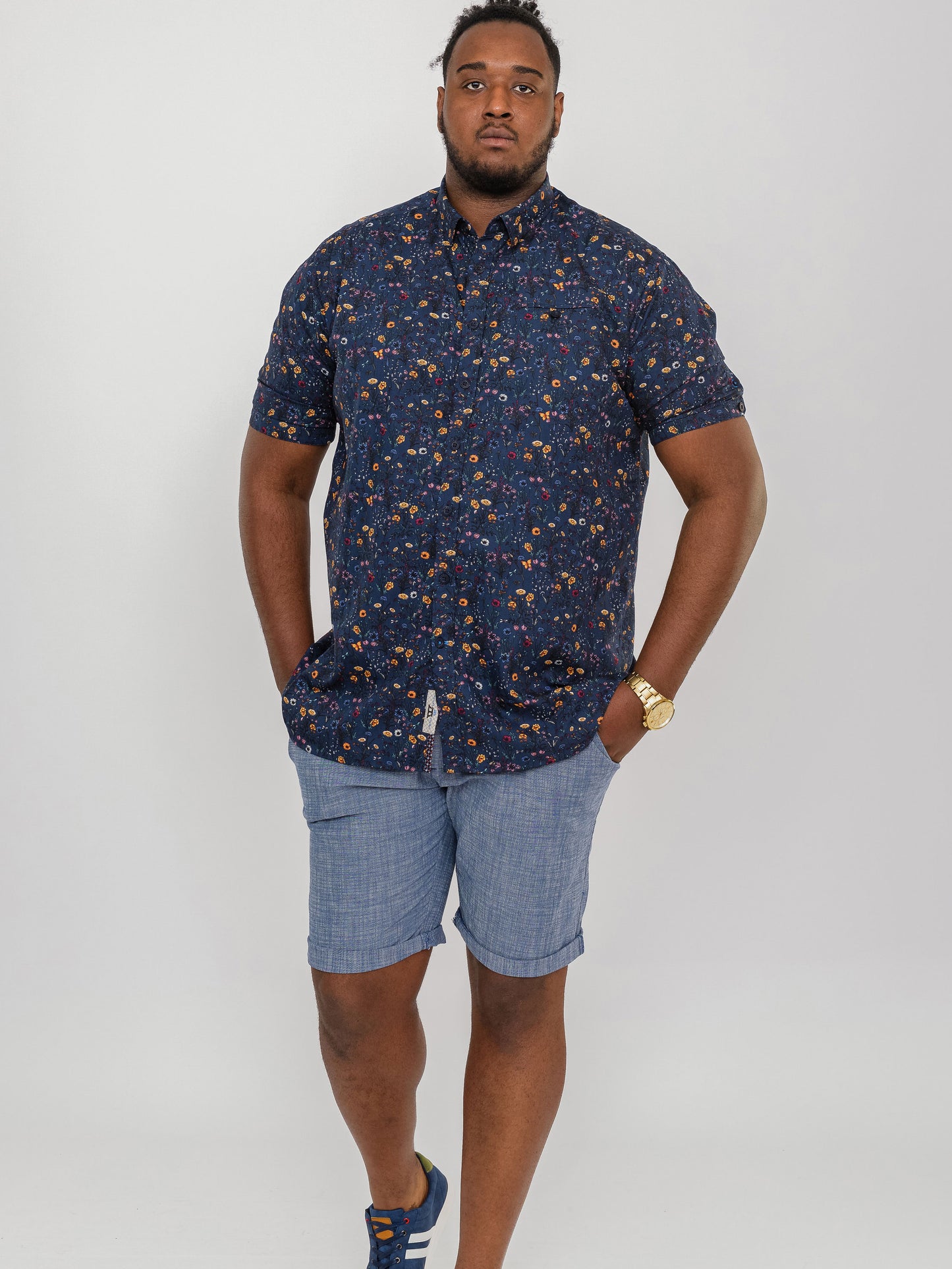 TIGER -D555 Blue Stretch Oxford Chino Shorts