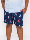 APOLLO -D555 Navy Blue Yacht Printed Swim Shorts