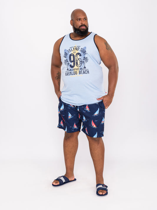 APOLLO -D555 Navy Blue Yacht Printed Swim Shorts