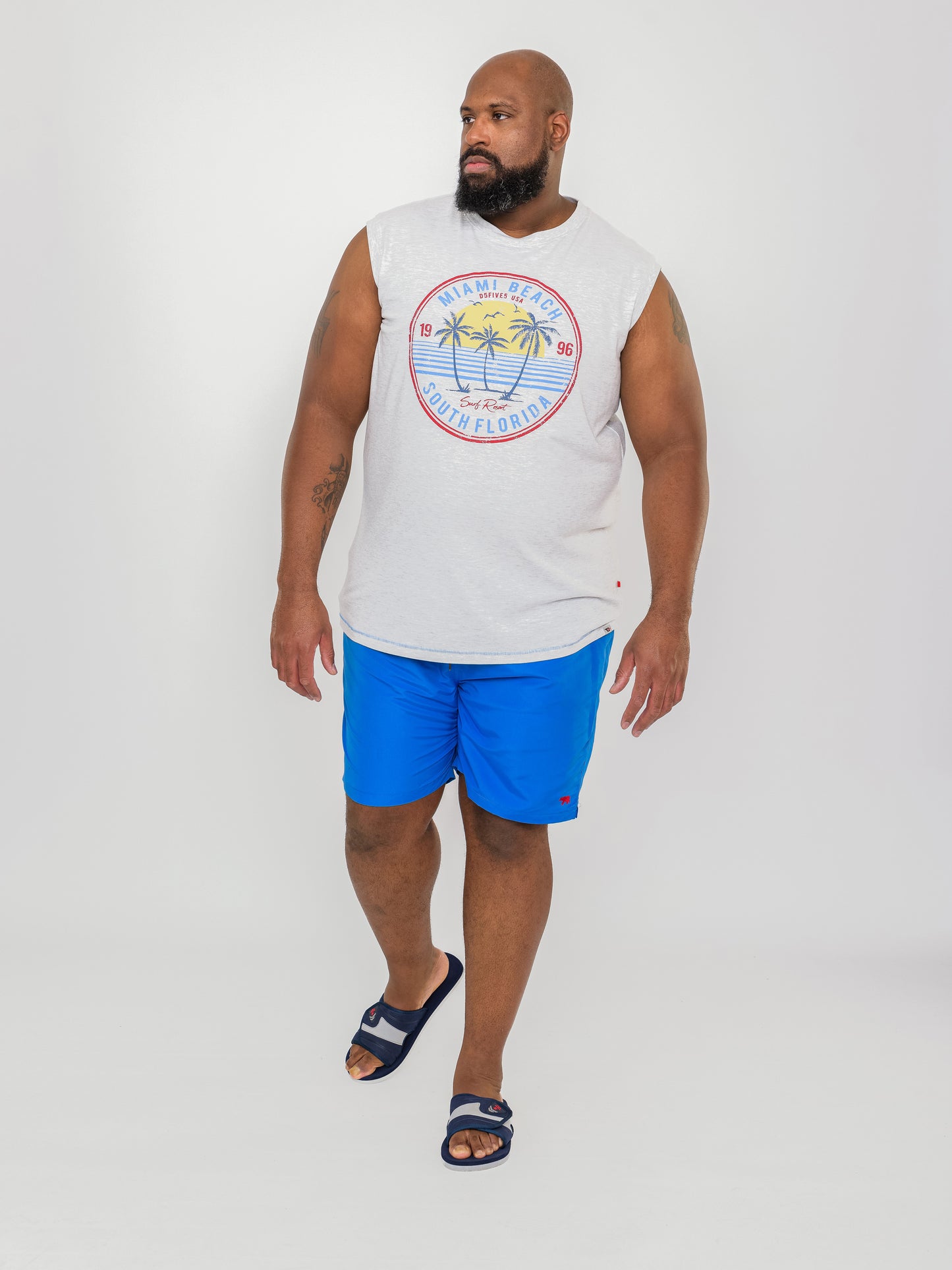 CROSLEY -D555 Royal Blue Water Activated Shark Print Swim Shorts