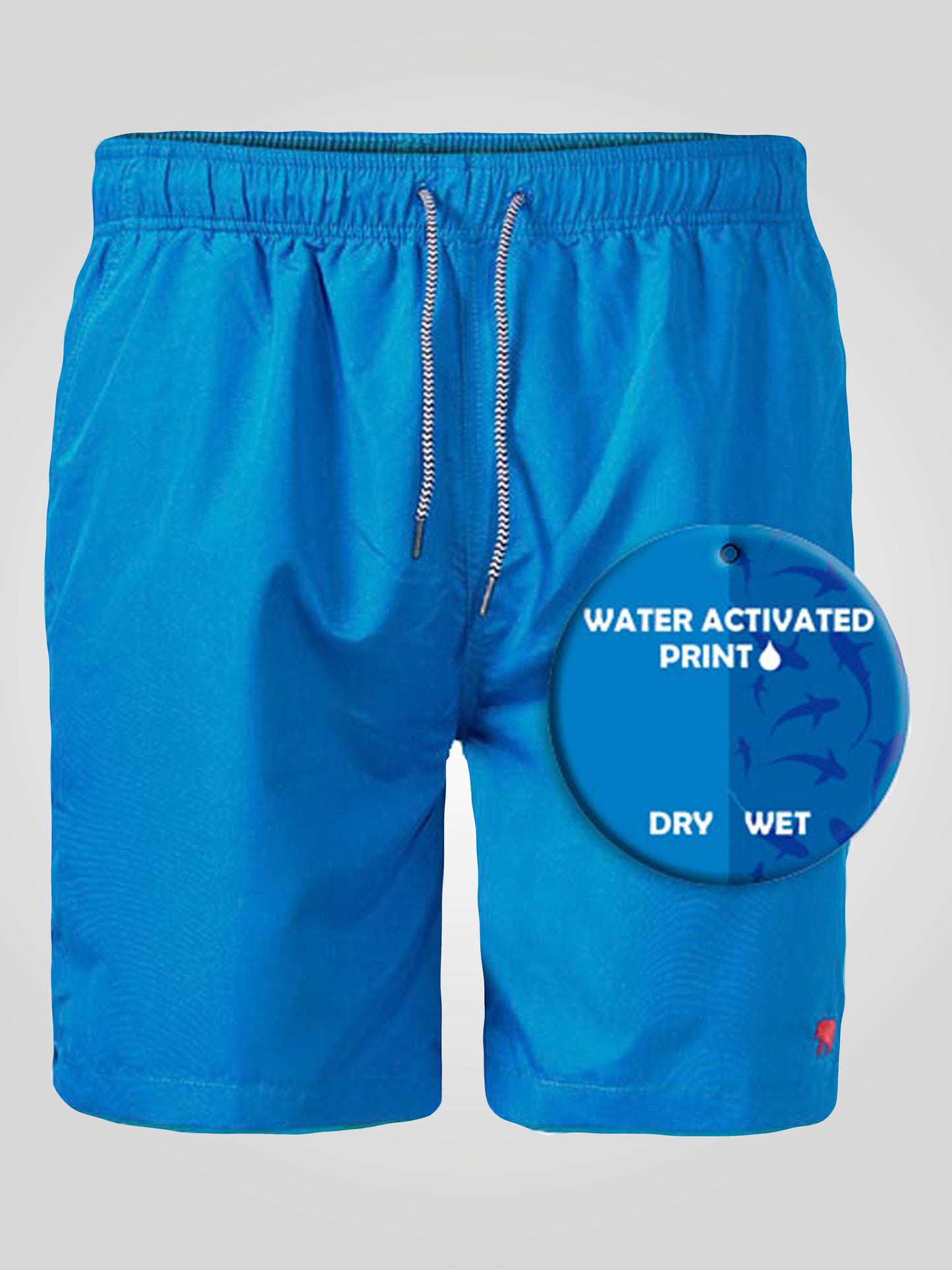 CROSLEY -D555 Royal Blue Water Activated Shark Print Swim Shorts