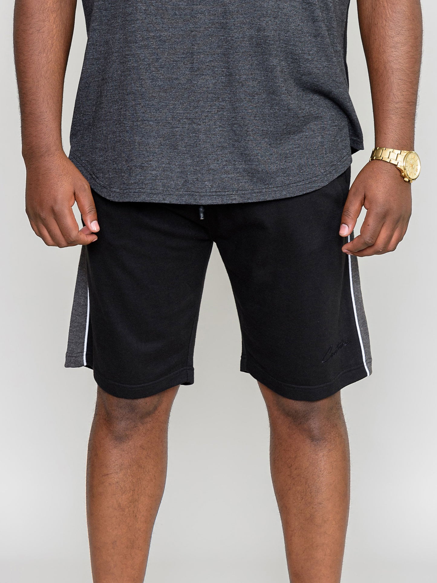 ANDOVER -D555 Black Charcoal Marl Elasticated Waistband Shorts