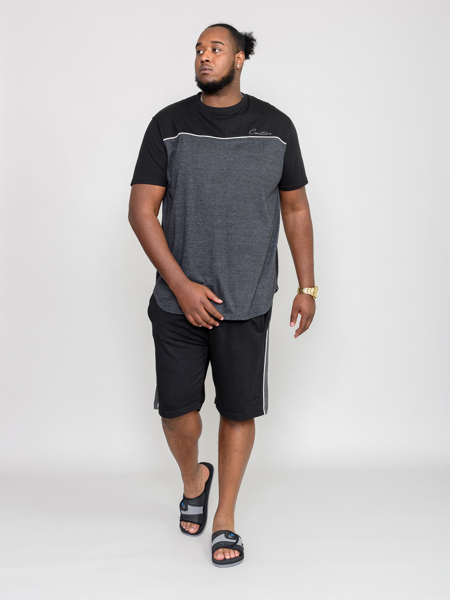 ANDOVER -D555 Black Charcoal Marl Elasticated Waistband Shorts