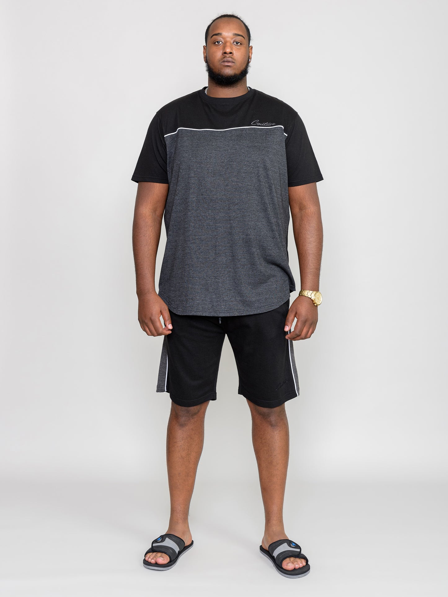 ANDOVER -D555 Black Charcoal Marl Elasticated Waistband Shorts