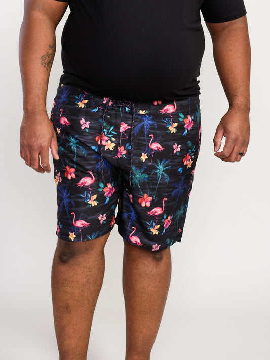 CAMPTON -D555 Black Flamingo and Palm Tree Printed Swim Shorts