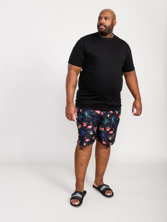 CAMPTON -D555 Black Flamingo and Palm Tree Printed Swim Shorts