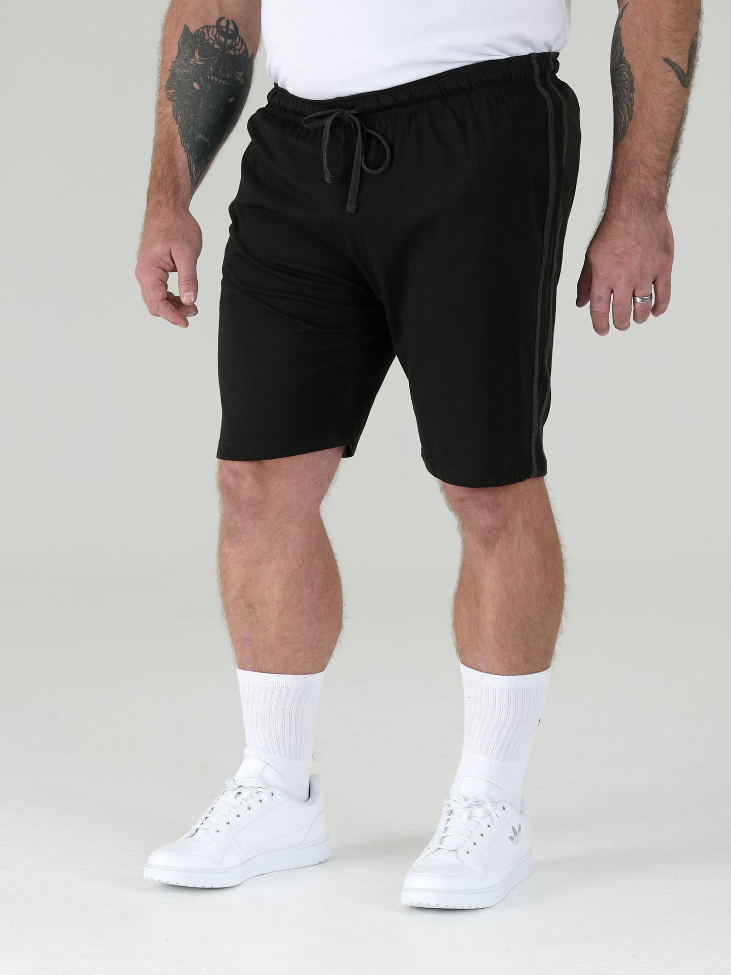 RYAN -D555 Black/Charcoal Pack Of 2 Elasticated Waist Side Stripes Jersey Short