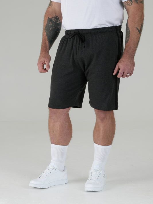 RYAN -D555 Black/Charcoal Pack Of 2 Elasticated Waist Side Stripes Jersey Short