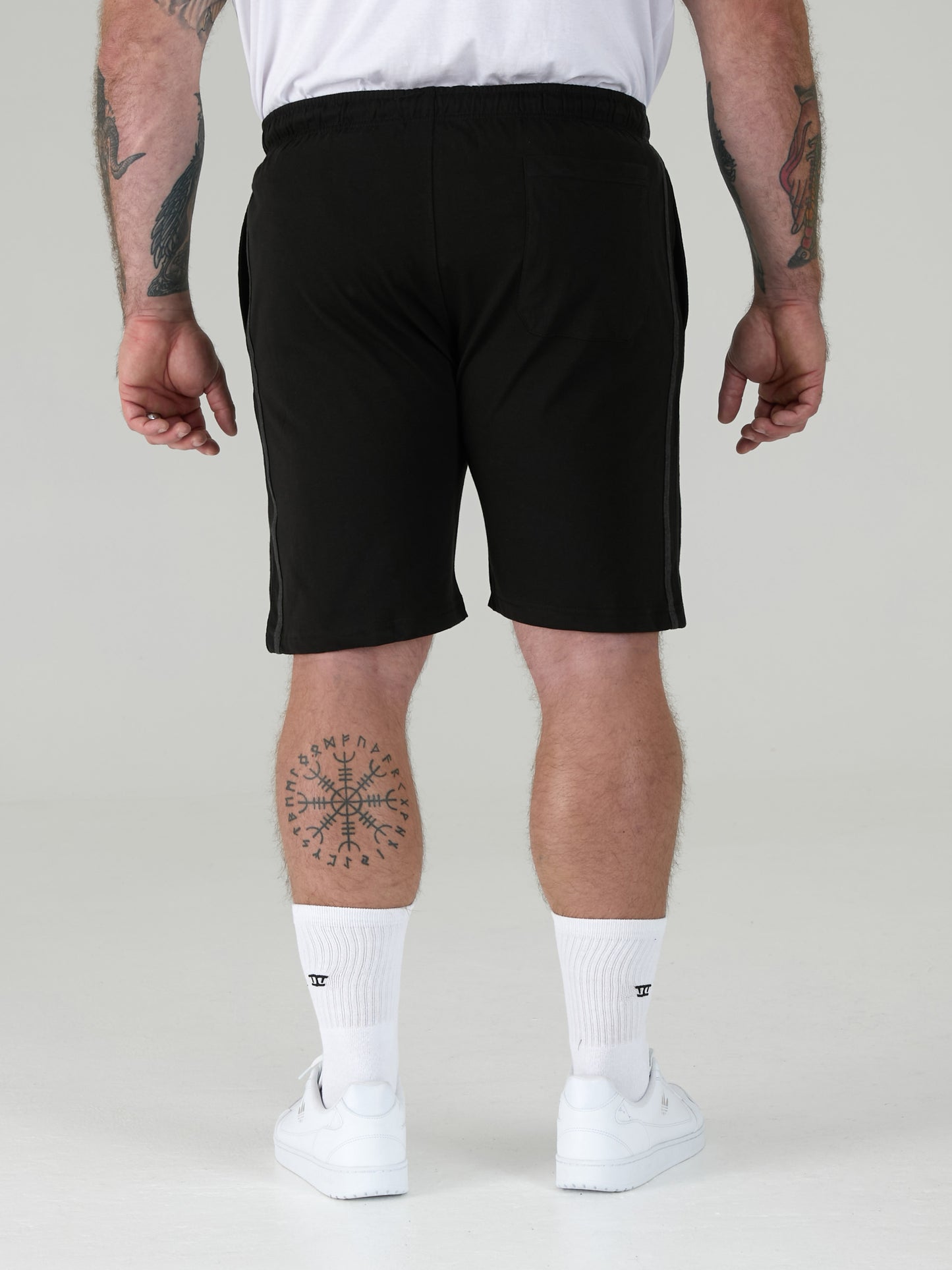 RYAN -D555 Black/Charcoal Pack Of 2 Elasticated Waist Side Stripes Jersey Short