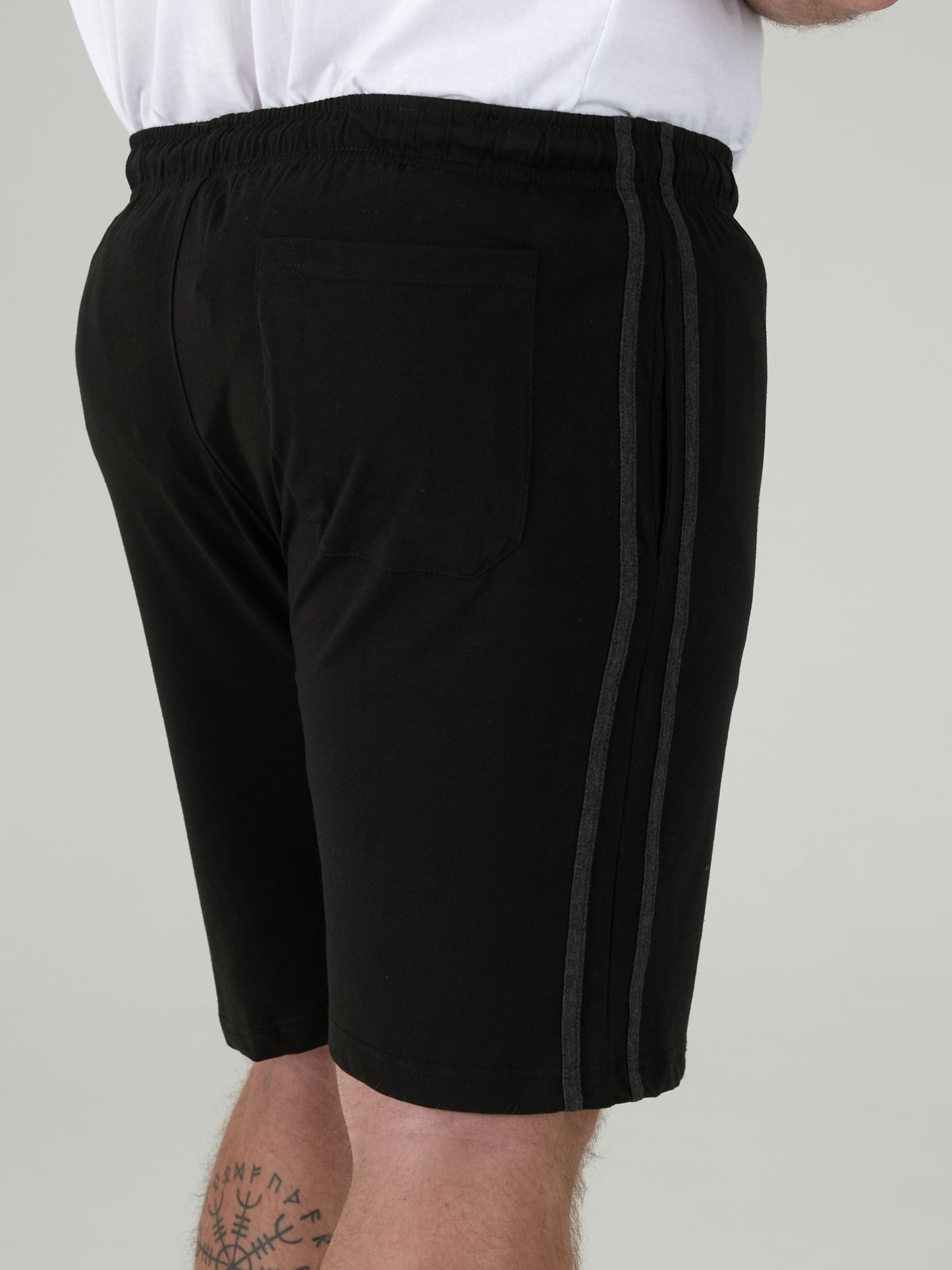 RYAN -D555 Black/Charcoal Pack Of 2 Elasticated Waist Side Stripes Jersey Short