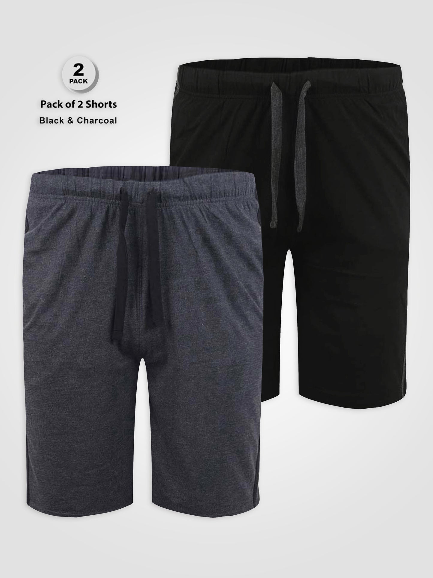 RYAN -D555 Black/Charcoal Pack Of 2 Elasticated Waist Side Stripes Jersey Short