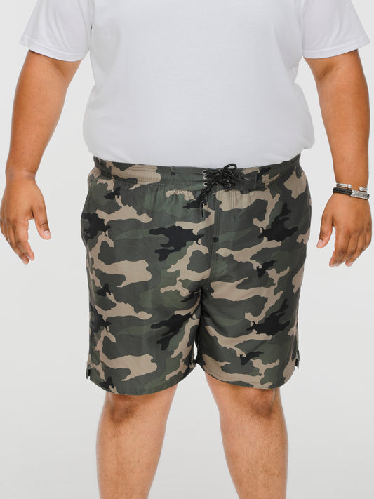 KODY -D555 Green Camouflage Camo Print Swim Shorts