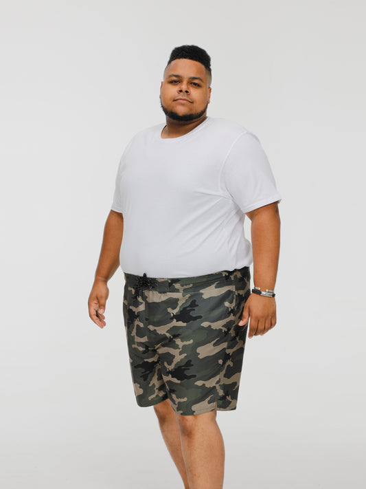 KODY -D555 Green Camouflage Camo Print Swim Shorts