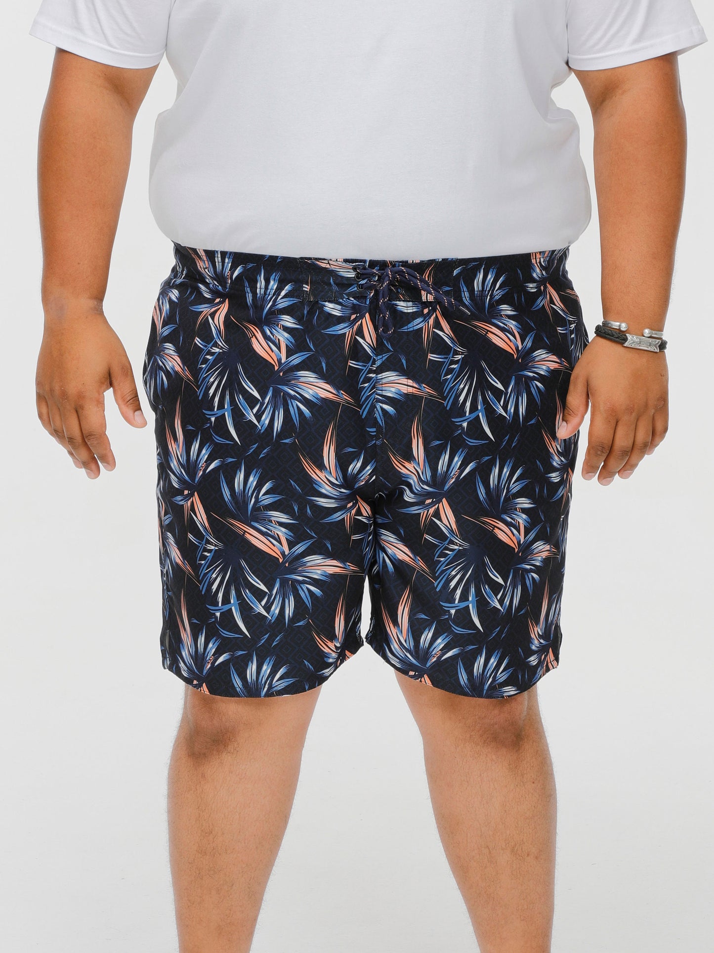 DARIAN -D555 Navy Blue Hawaiian Print Swim Shorts