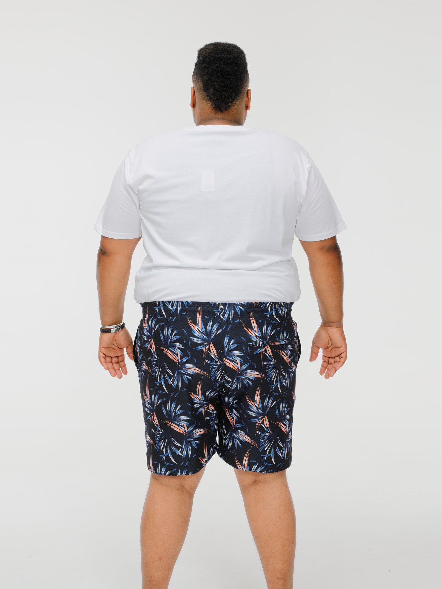 DARIAN -D555 Navy Blue Hawaiian Print Swim Shorts